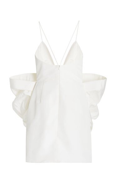 Độc Quyền Cung-Chi Tiết Lụa Faille Mini Trắng Đầm Vintage Dây, Hở Lưng Mini Cổ Chữ V Váy Nơ