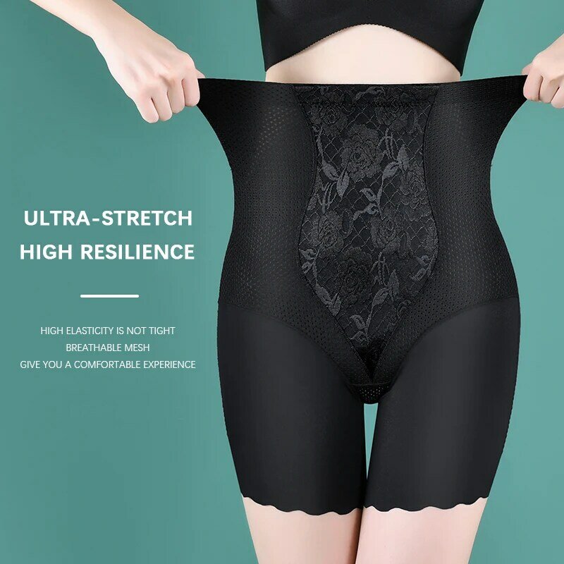 Flarixa High Waist Seamless Women's Shorts Body Shaping Pants Hollow Breathable Panties Slimming Underwear Ice Silk Safety Pants