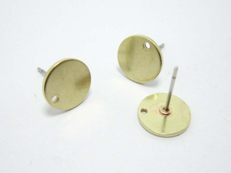 Round Brass Brinco Posts para fazer jóias, Ear Studs,10mm, Descobertas, R1209, 10pcs