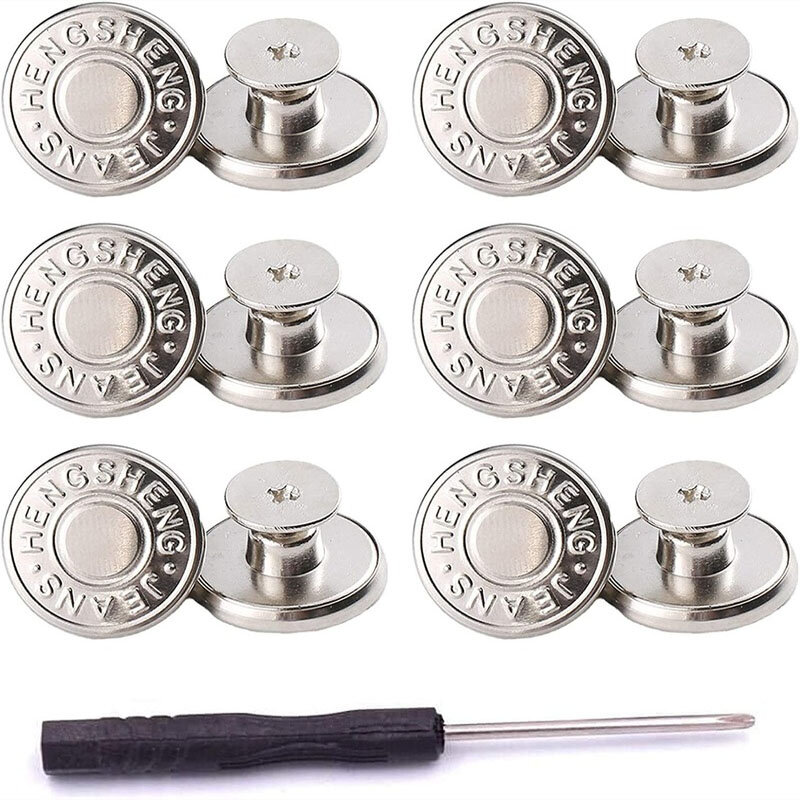 Kit de reparación de botones de Metal sin costura para Vaqueros, Kit de repuesto de botones extraíbles, sin clavos, 17mm, 6 piezas