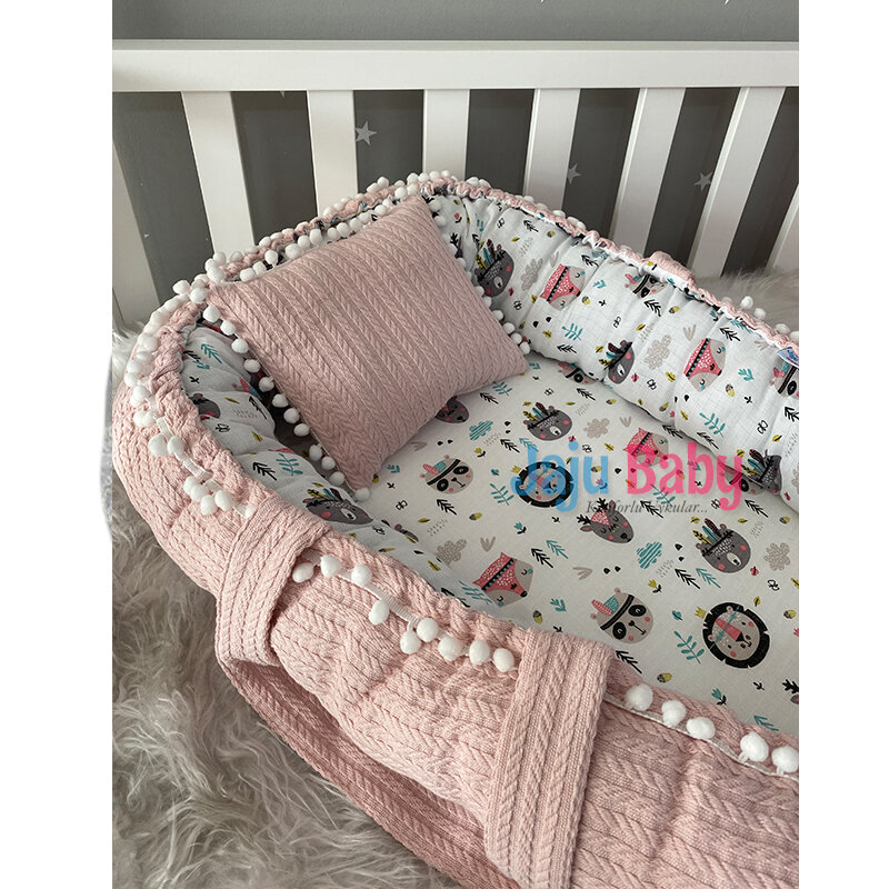 Babynest cor rosa tecido de malha, cama de bebê lado da mãe, quarto do bebê, 0-24 meses