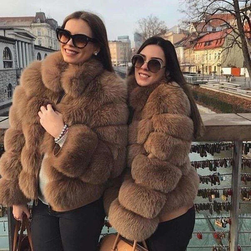 QUEENTINA Winter New Women's Cold Real Fox Fur Coat With Collar Especially Overcoat Leather Female Natural Plus Size 2023