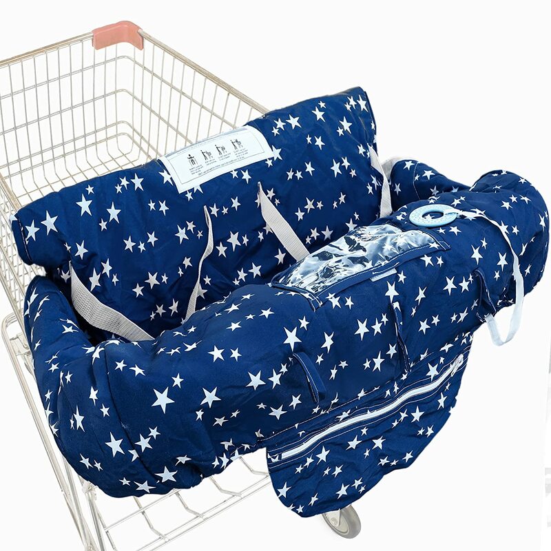 Niebieskie gwiazdy pokrowiec na wózek sklepowy dla bliźniaka lub jednego | Pasuje do większości wózków spożywczych hurtowych i magazynowych | Można prać w pralce