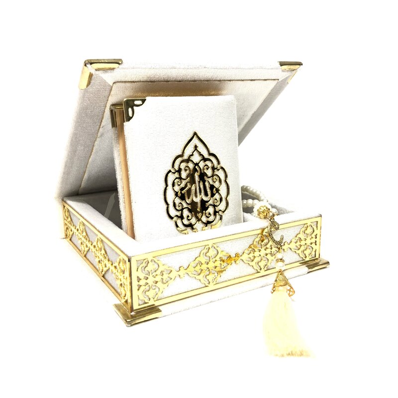 Caja de madera de terciopelo del Corán, juegos del Corán, Corán árabe, Corán y cuentas de oración, Moshaf, Corán, Tasbeeh, regalos islámicos, artículos musulmanes