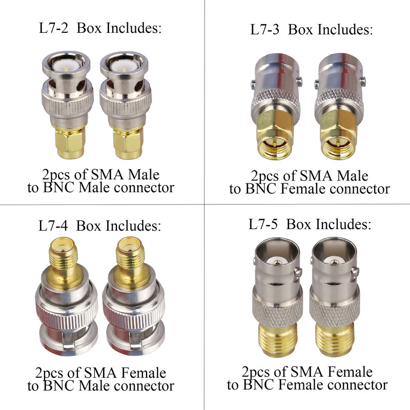 4pcs/lot 2pcs/lot BNC to SMA Connectors SMA BNC Adapter Male to Female for Antenna/Extension Cable SMA to BNC RF Connector Kits