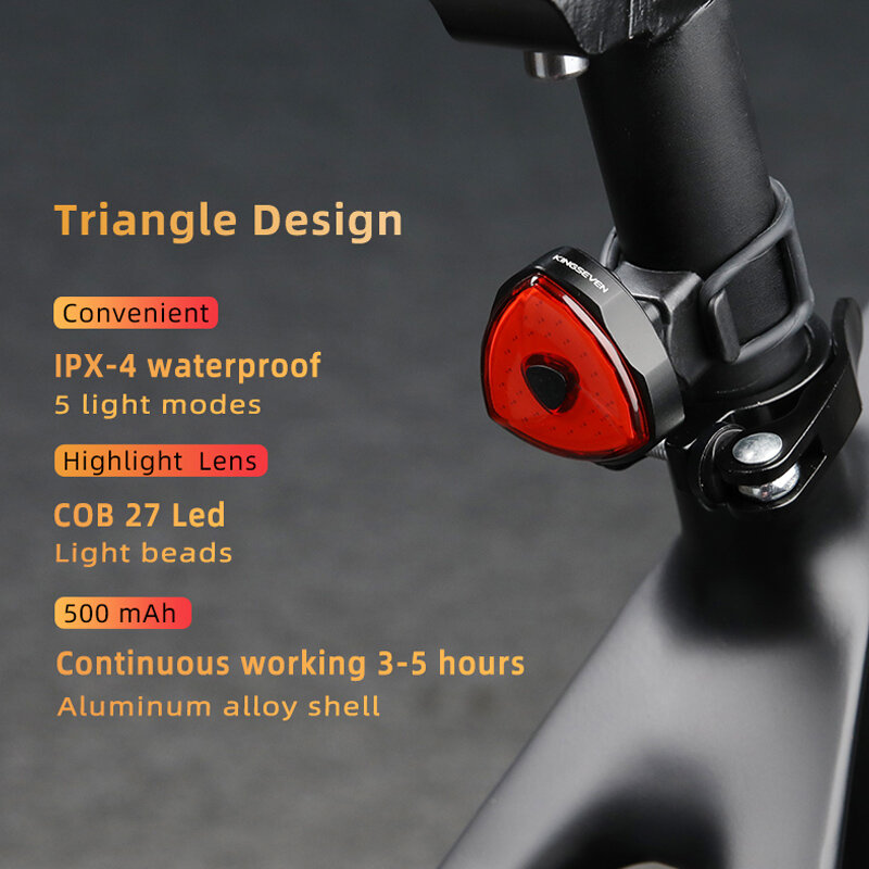 KINGSEVEN Bicycle Rear Light LED USB Rechargeable Warning Tail Light 5 Modes MTB Bike Light Cycling Flashlight Bike Accessories