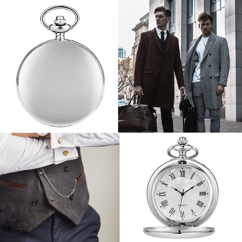 جديد الرجال كوارتز الجيب ساعات Vintage موضة Charm الفضة جيب فوب ساعة قلادة قلادة مع سلسلة هدايا CF1902