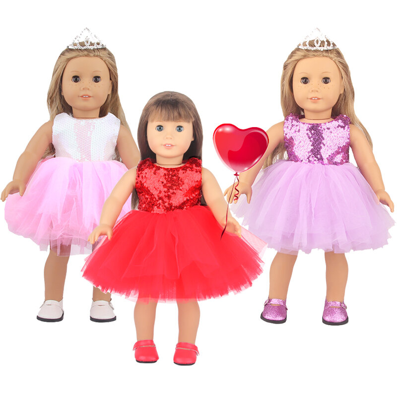 Amerykańska 18 Cal dziewczyna lalka spódnica z cekinami ubrania lśniąca śliczna Mini sukienka dla 43cm noworodki, OG, akcesoria dla lalek DIY zabawka