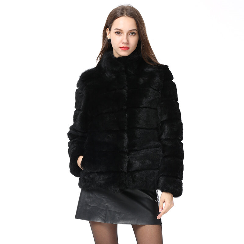 Casaco de pele de coelho para mulheres, jaqueta de gola, colete real de pele de coelho, casaco natural, nova moda, inverno