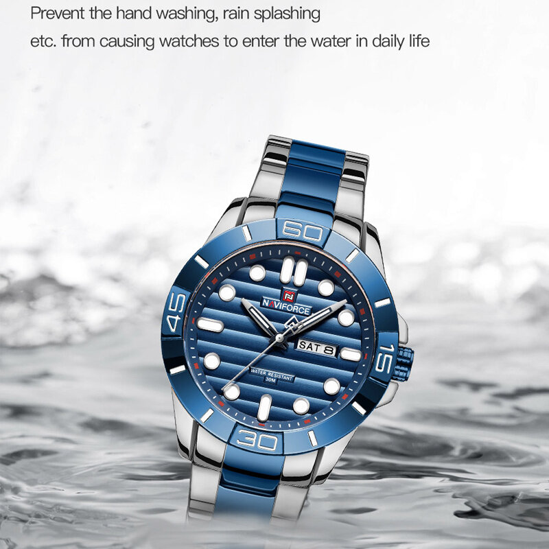 Часы наручные NAVIFORCE мужские в стиле милитари, брендовые светящиеся водонепроницаемые спортивные, из нержавеющей стали
