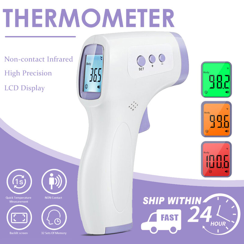 Бесконтактный инфракрасный термометр для лба, пистолет из АБС-пластика для взрослых и детей с ЖК-дисплеем, цифровой лазерный прибор для изм...