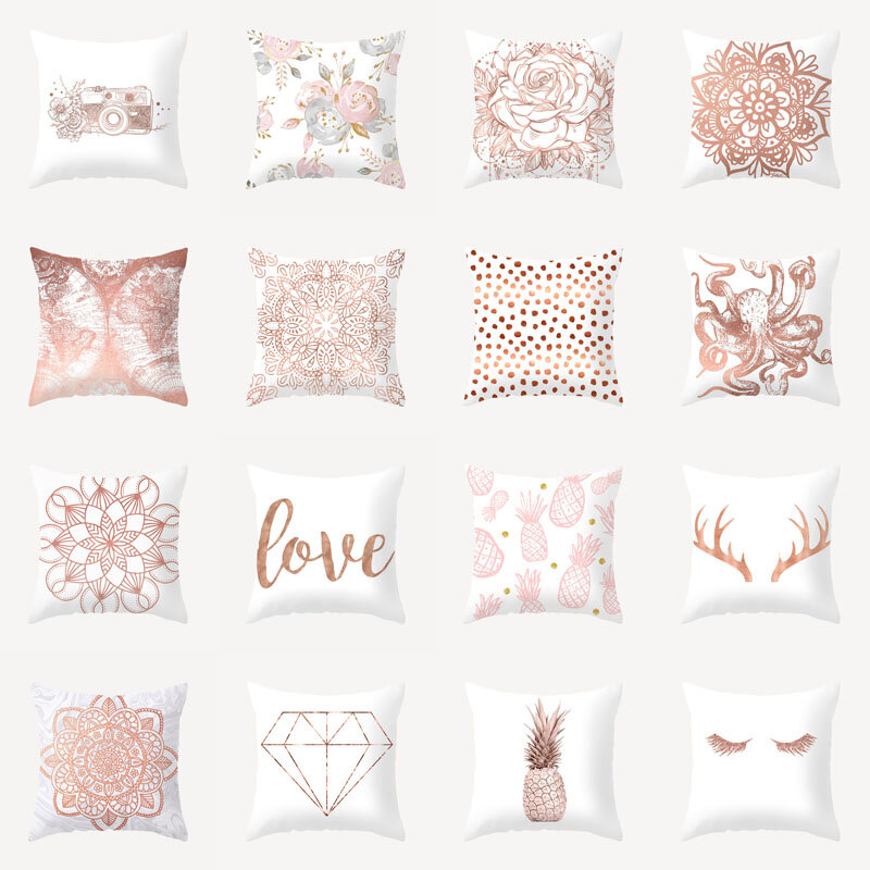 ZHENHE – housse de coussin à formes géométriques roses simples, taie d'oreiller imprimée Double face, pour décor de canapé de chambre à coucher, 18x18 pouces (45x45cm)
