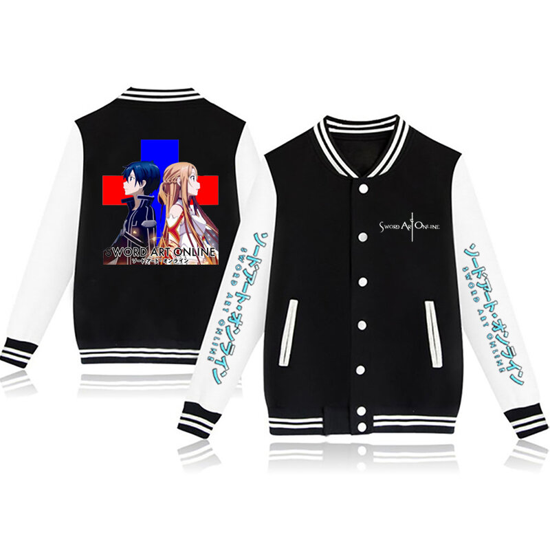 Espada arte online casal jaqueta de beisebol outono anime varsity streetwear
