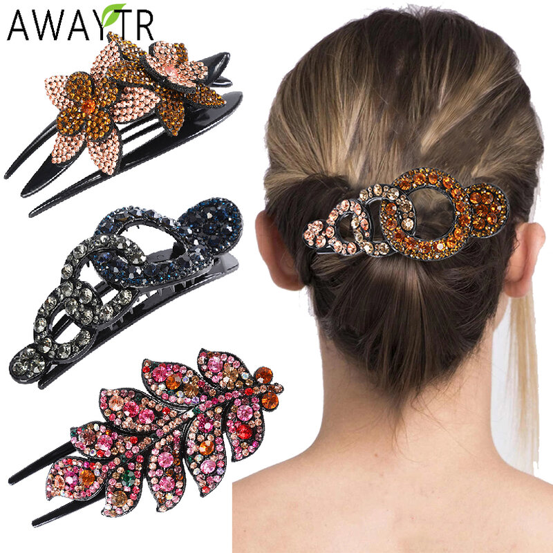 Fashion Girl strass Hair Claw Tree Leaf Geometric Imitation Barrettes Hairpin Retro Crystal Hair Clips Wome accessori per capelli