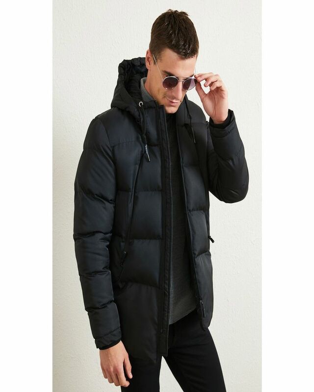 Slim Fit Hooded Stand Up Collar Men's Coat