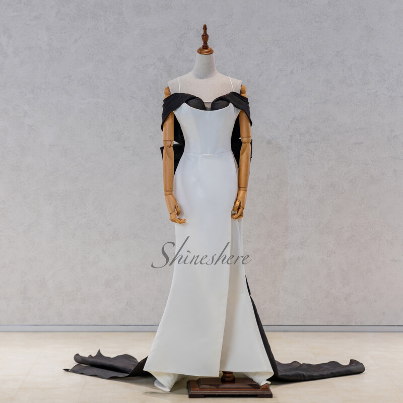 Fashion Black Off Shoulder Simple Design High Split Mermaid Turmpet Wedding Dress Elegant Bridal Gown