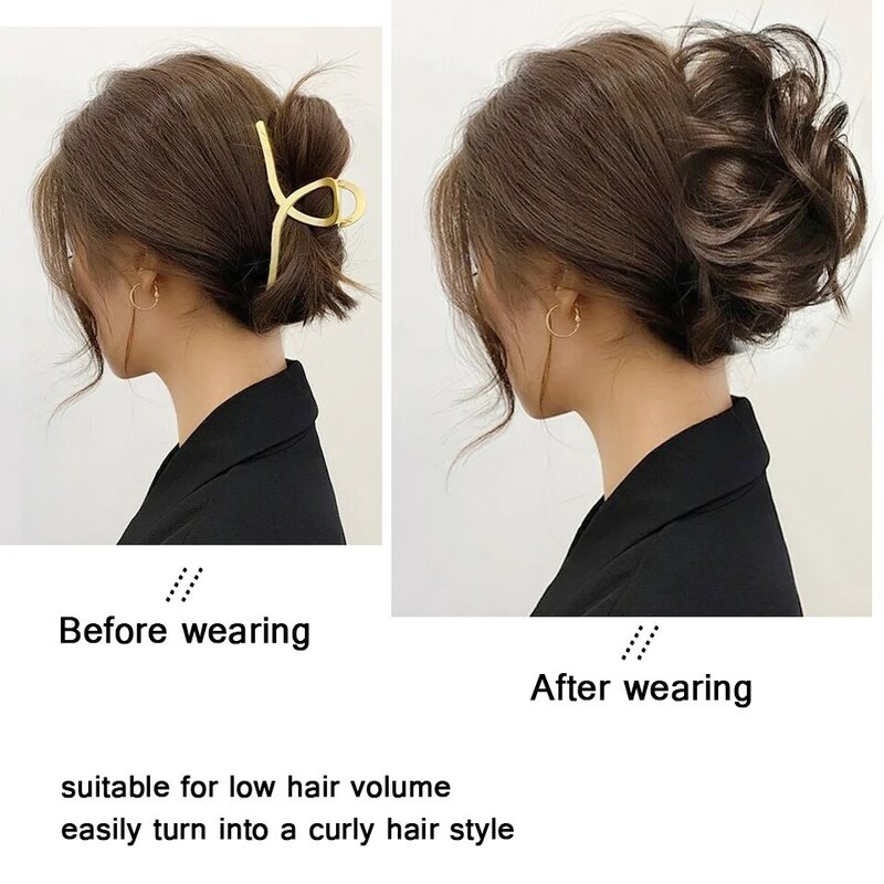 HUAYA Rambut Cakar Keriting Berantakan Sintetis Sanggul Ekstensi Rambut Palsu Mengerut Rambut Palsu dengan Ekor untuk Potongan Rambut Wanita