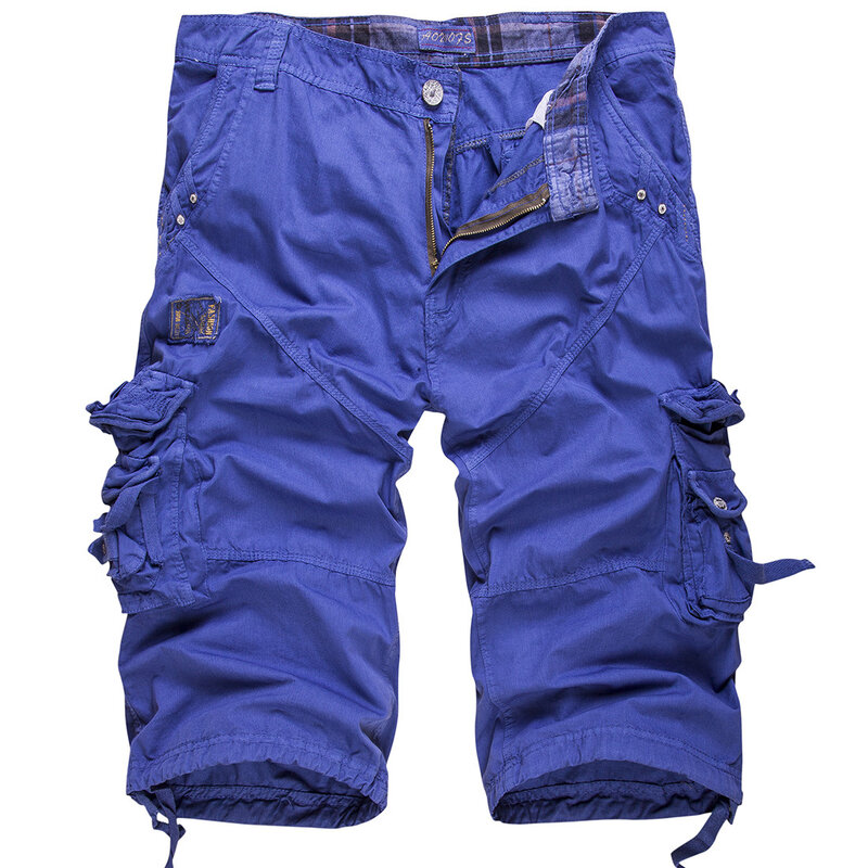 Pantalones cortos militares de algodón para hombre, Bermudas informales con múltiples bolsillos, color verde militar, 2022