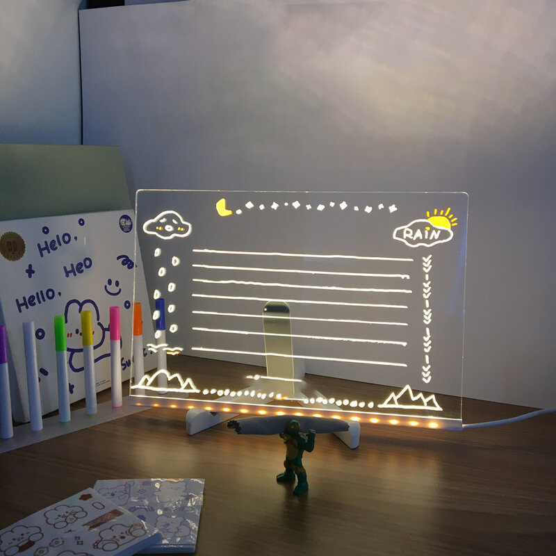 Tablero de dibujo luminoso con luz cálida para niños, tableta de Graffiti, luz mágica, divertido con bolígrafo fluorescente, juguete educativo para niños