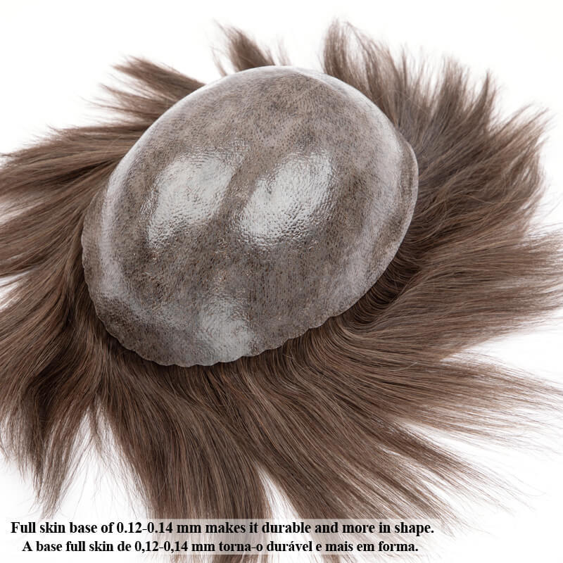 Peruca de peruca masculina com injeção capilar, sistema 100% de cabelo humano, prótese masculina, 0,12-0,14mm