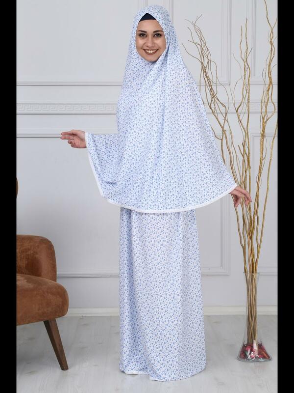 イスラム教徒のカバー付きのマキシドレス,モロッコの綿のトルコのイスラムのドレス,ラマダンのランダムな色の2ピースセット