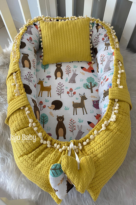 Babynest Mustard Color Knitted Forest Fabric 0-24 Months Mother's Side Baby Bed Baby Room
