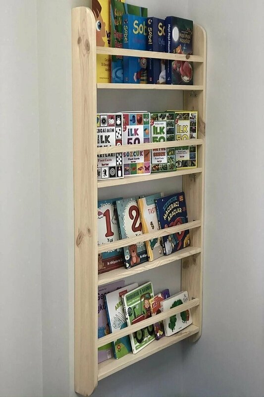 Children's Room Bookshelf Bookcases Montessori Wooden Large Size 100*50*9cm Library Raw Unvarnished Natural Quality Furniture