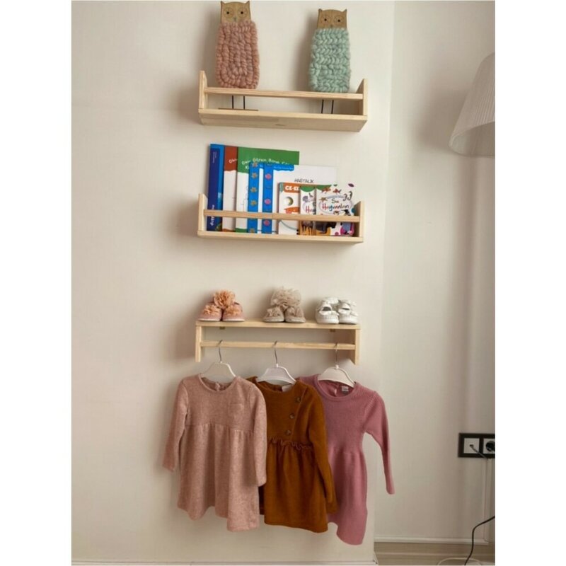 Estantería de madera Montessori para habitación de bebé, estantería de pared de pino Natural de 50 Cm, 3 piezas