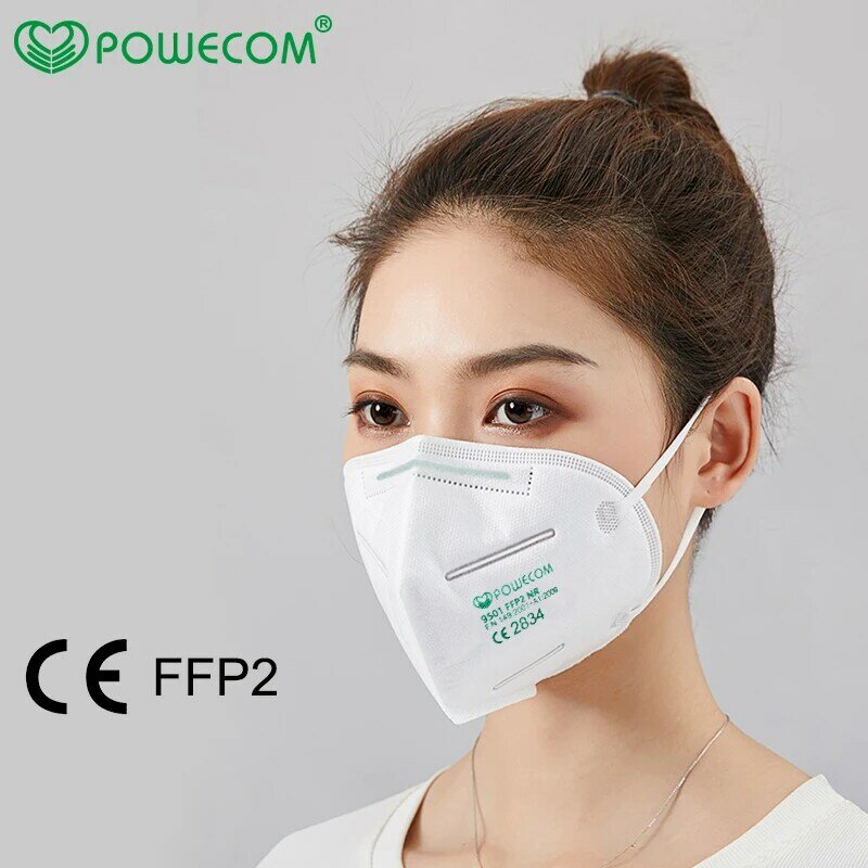 Powecom-mascarilla reutilizable FFP2, máscara protectora de 5 capas con filtración del 95%, CE