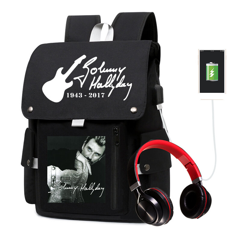 Johnny Hallyday-mochila con puerto de carga USB para niñas, bolsa bonita para adolescentes de escuela secundaria, 2022