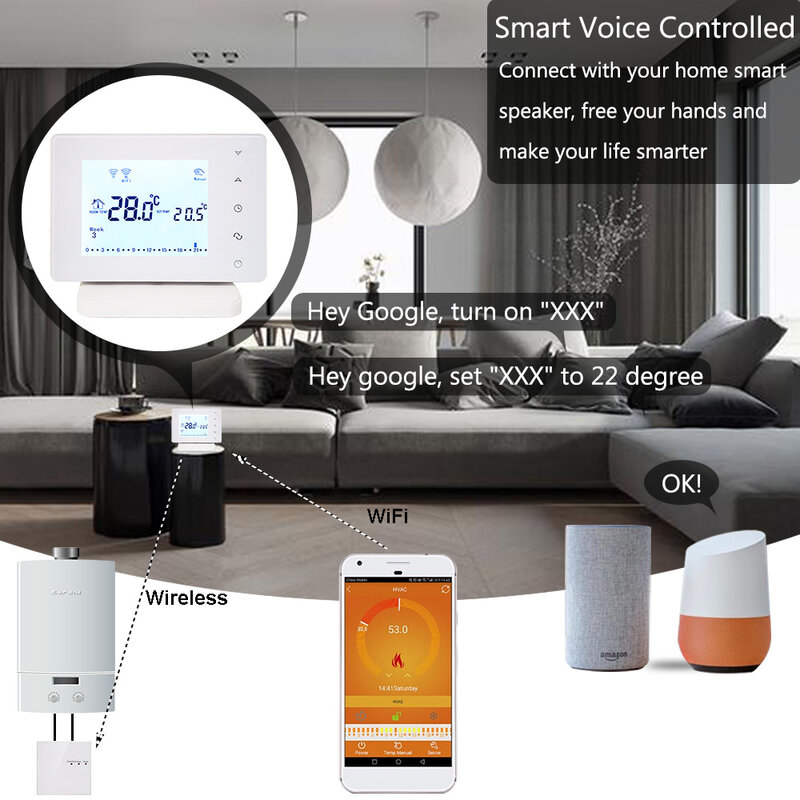 Beok-温度コントローラー,wifi付きワイヤレスサーモスタット,Alexa,Google Home