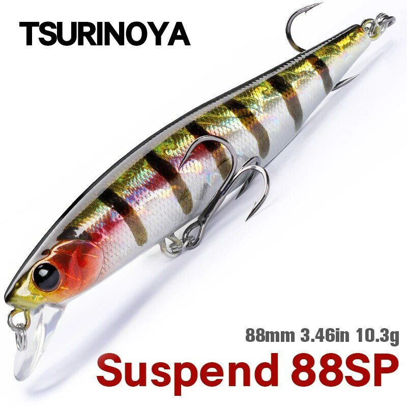 TSURINOYA-Artificial Hard Minnow Fishing Lure, Fundição Longa Pike Bass e Jerkbait Tackle, 88mm, 10,3g, 88SP Suspensão, DW76