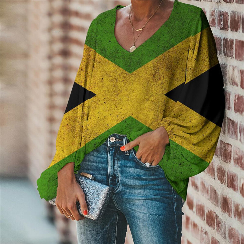 Doginthehole Woman Tops Causal Raggae Jamaica Flag Printing Fashion Clothes Woman Loose Ladies Clothing Top mujer 2020 Autumn