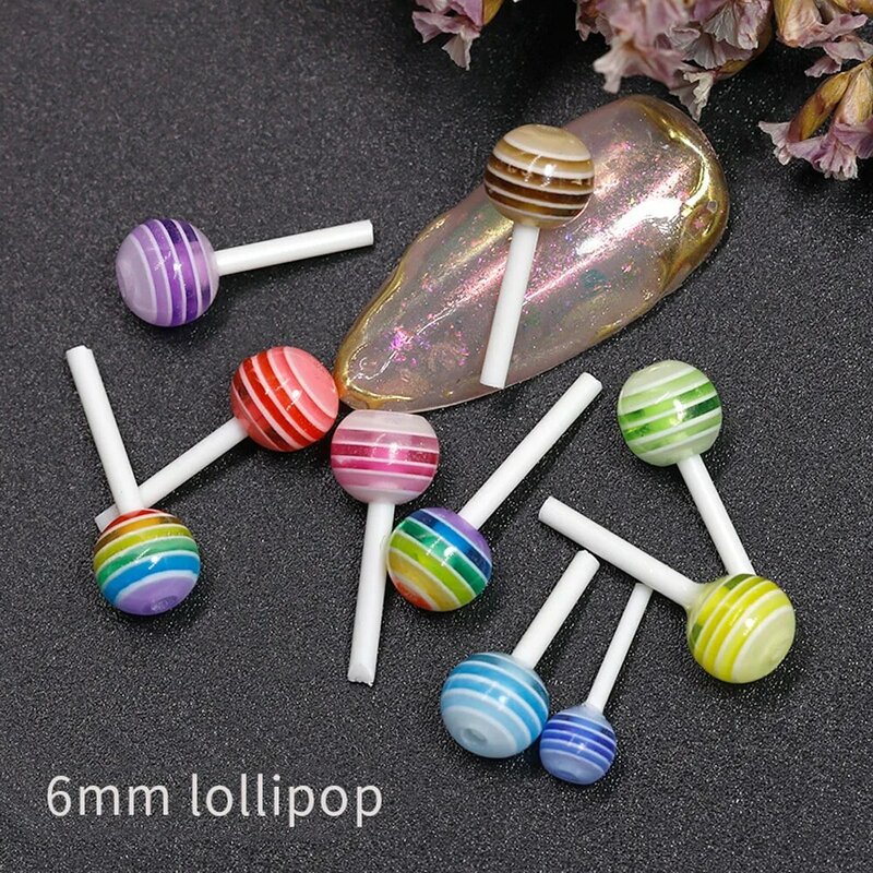 Colorido 3D Lollipop Encantos para Nail Art Decorações, Kawaii Urso Acessórios, Mini Design Jóias, Em Massa, Resina, 4mm, 6mm, 20Pcs por Saco