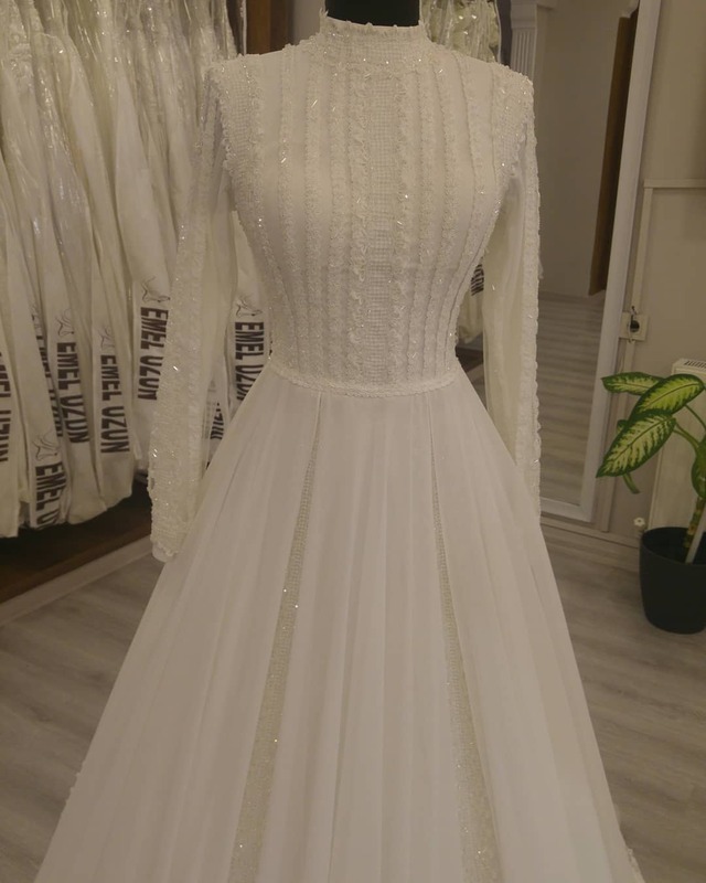 Trouwjurk Handgemaakte Luxe 2022 Hoge Hals Kant Mouw Boho Gown Bridal Fashion Bohemian Haute Couture Usiba Ontwerp