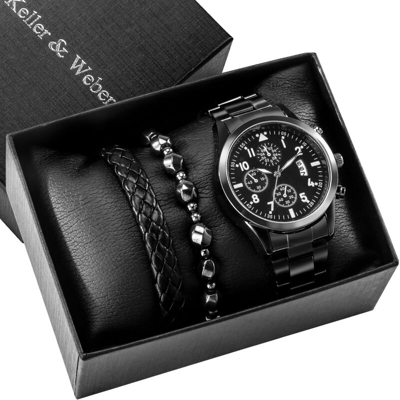 นาฬิกาผู้ชายชุดของขวัญสร้อยข้อมือสแตนเลสสตีลนาฬิกาควอตซ์นาฬิกาผู้ชายนาฬิกาข้อมือธุรกิ...
