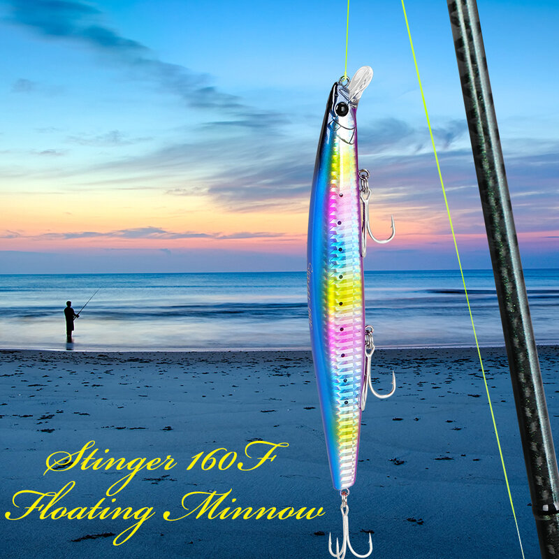 TSURINOYA-Ultra-Long Casting Floating Minnow Fishing Lure, pesca marítima, isca dura artificial, iscas do robalo, STINGER 160F, 63mm, 31g