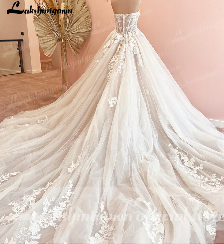 Роскошное свадебное платье со шлейфом, свадебное платье из гражданского фатина, кружевной лиф без рукавов, свадебное платье