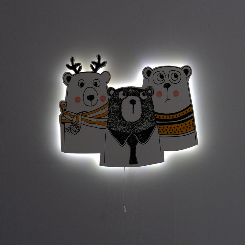 3 곰 나무 디자인 조명 장식 현대 침실 벽 램프 Led 빛 밤 빛 2021 모델 001