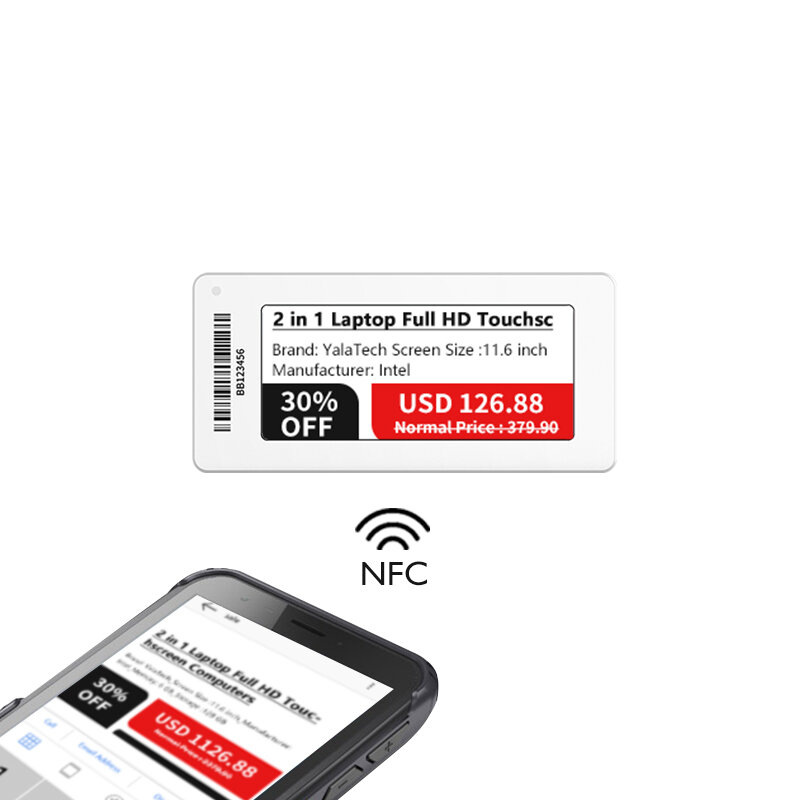 YalaTech ESL 디지털 전자 잉크 이페이퍼, NFC 가격표 ESL, 지능형 상점용 전자 선반 라벨, 2.13 인치