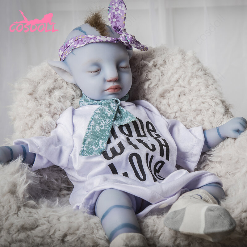 COSDOLL Bonecas Reborn 46Cm 100% Mainan Bayi Biru Pendidikan Dini Dapat Dicuci Silikon Mainan Anak-anak Boneka Bayi Reborn Bebe Boneka #00