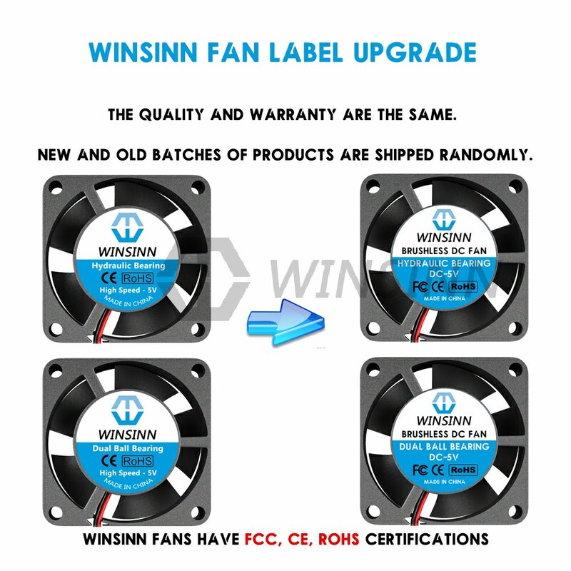 WINSINN-Brushless Cooling Fan, 2PIN, hidráulico, rolamento de esferas duplo, DC 5V, 12V, 24V, 25x10mm, 2510