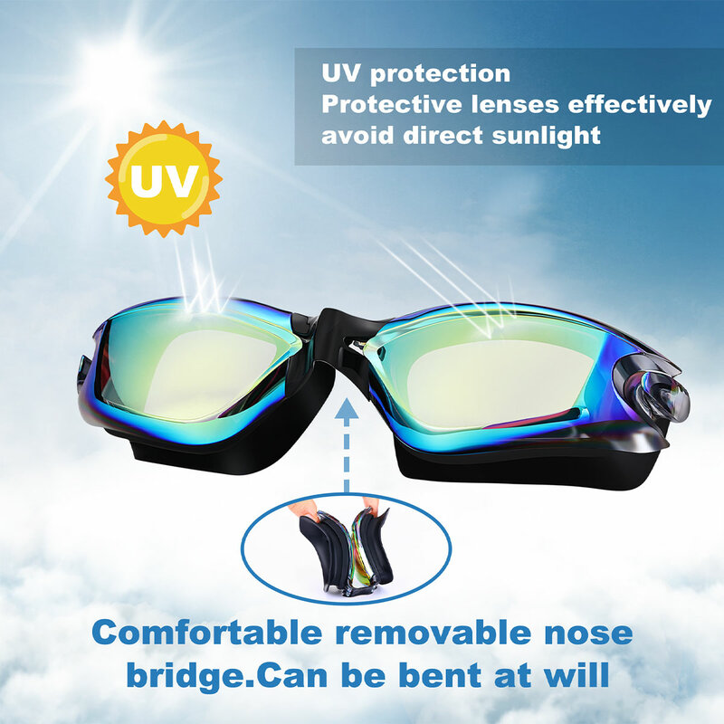 JSJM-impermeável chapeamento silicone natação óculos para homens e mulheres, duplo anti-nevoeiro nadar óculos, óculos anti-UV, óculos profissionais, novo