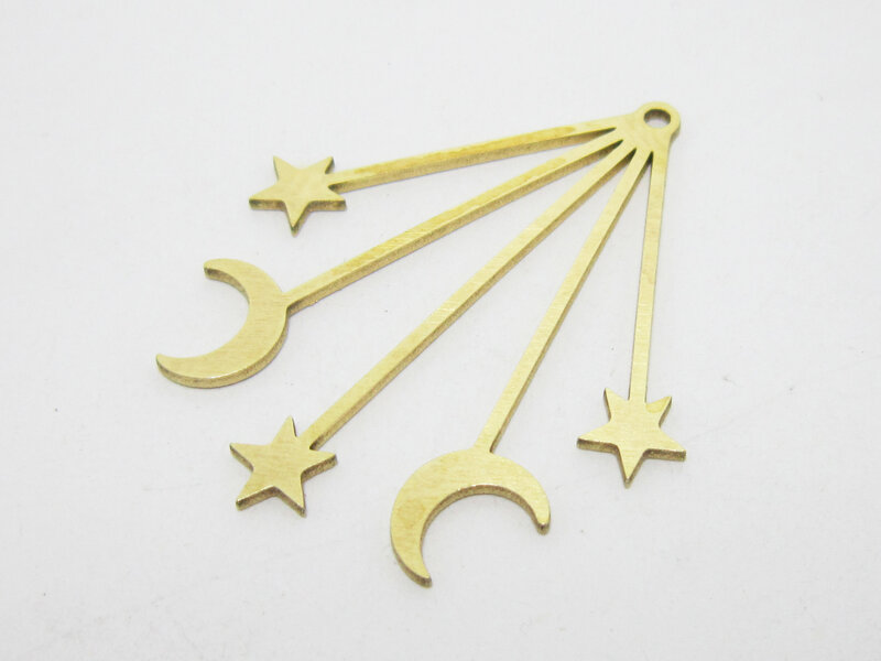 6pcs Brass moon star charm, Dainty Earring charms, Earring findings, 41x36mm, Laser cut, Brass Findings for Jewelry making R1339