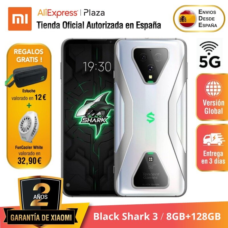 [Versión Globale para España] Schwarz Shark 3 (Memoria interna de 128 GB, 8 GB de RAM, Snapdragon 865, 65W Hyper Ladung 4720)