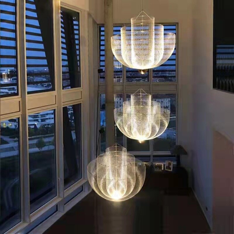 Candelabro de malla de hierro, lámpara colgante de rejilla de Metal, diseño de moda, LED, para comedor, restaurante, luminaria Industrial