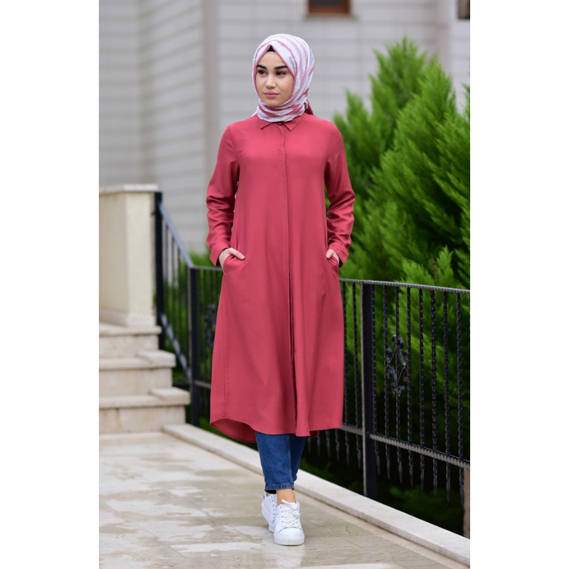 2021 جديد 4 مواسم المرأة المسلمة جيب فسكوزي تونك قميص طوق كم طويل تركيا نموذج داخلي الإناث فستان كاجوال