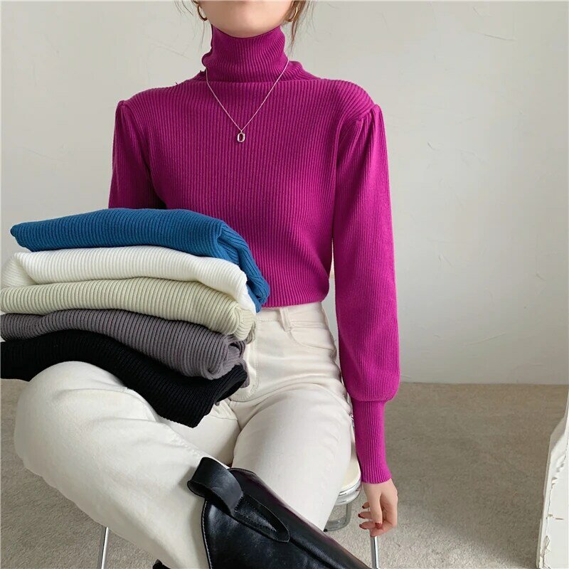 Women Turtleneck Thick Sweater Oversize Warm Pullovers Sweater Long Sleeve Korean  2022 Autumn Winter Loose Jumper Apricot Black