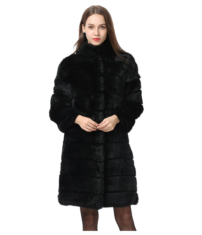 2022ใหม่ฤดูหนาวกระต่าย Fur Coat ยืนปลอกคอ Warm Natural Rex ยาวเสื้อผู้หญิงเสื้อขนสัตว์เต็มรูปแบบหนา luxury Plus ขนาด