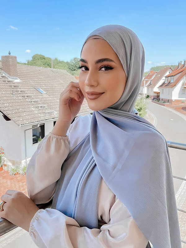 Écharpe Hijab en Mousseline de Soie pour Femme, Châle Froissé, Turban Islamique, Ramadan Arabe, à la Mode